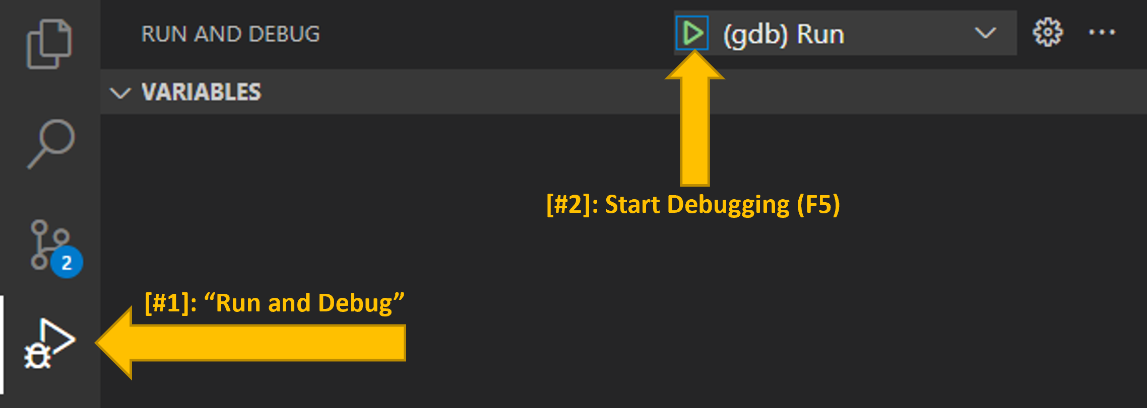 Location of debug buttons in default VSCode intrface