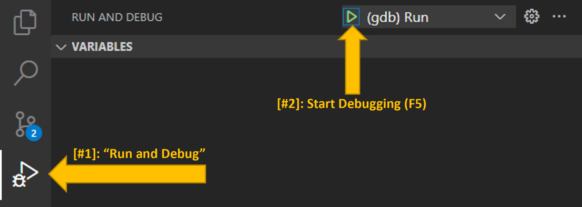 Location of debug buttons in default VSCode interface