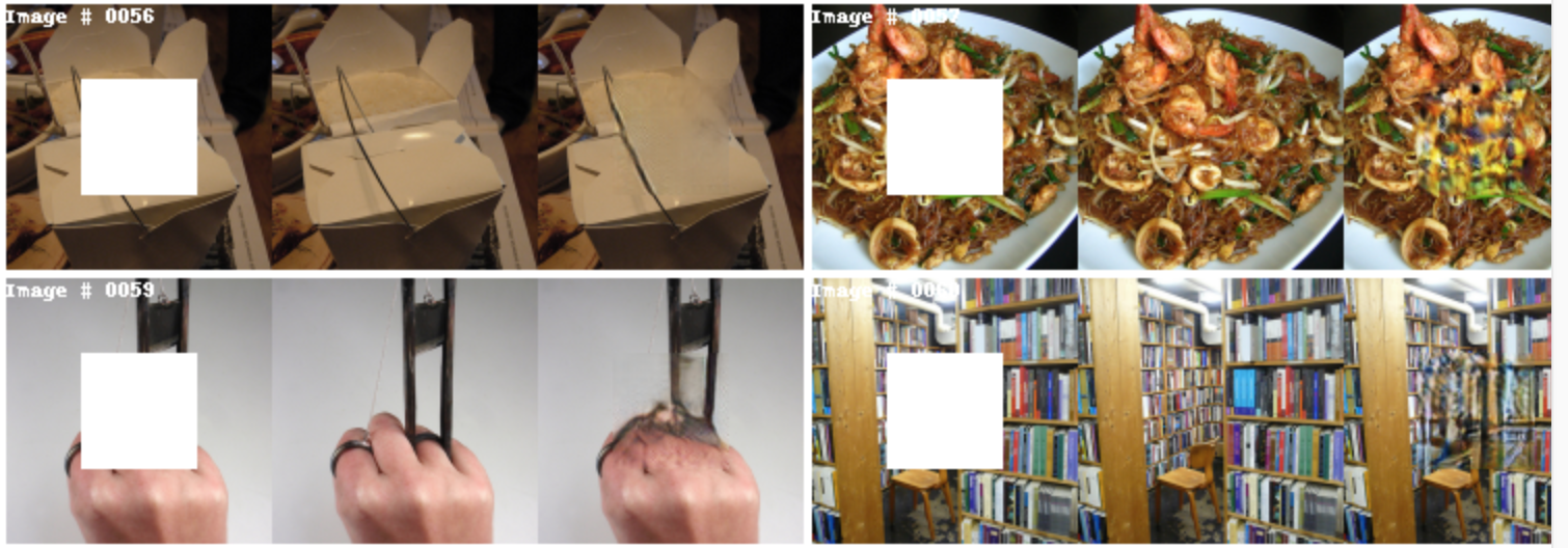 four examples of masking a match of an image, then trying to reconstruct its contents