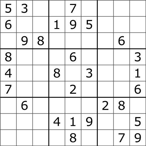 sample 9x9 sudoku problem