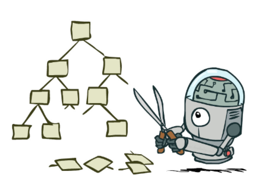 robot pruning a game tree with shears