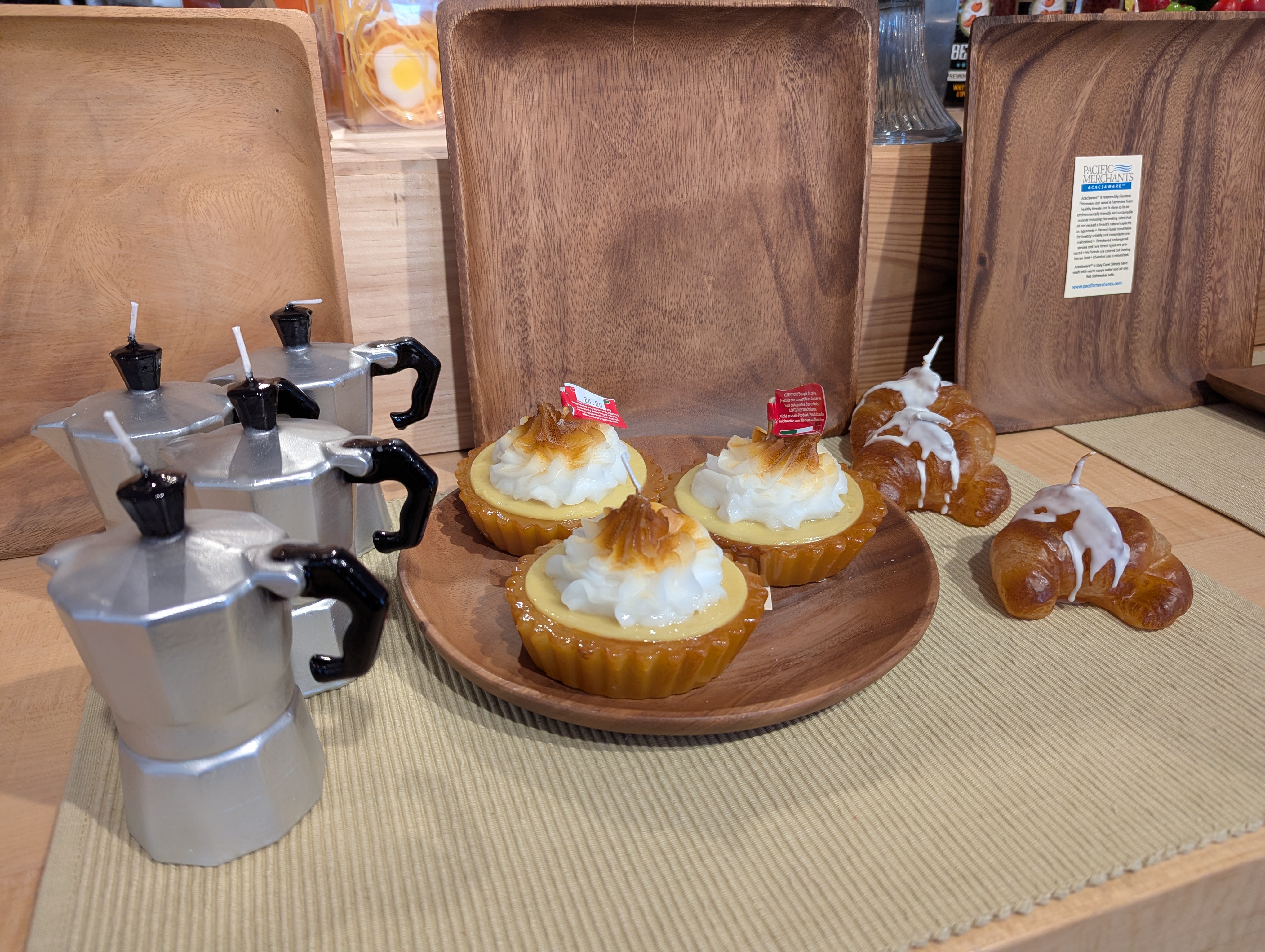 candles that look like coffee pots, tarts, croissants