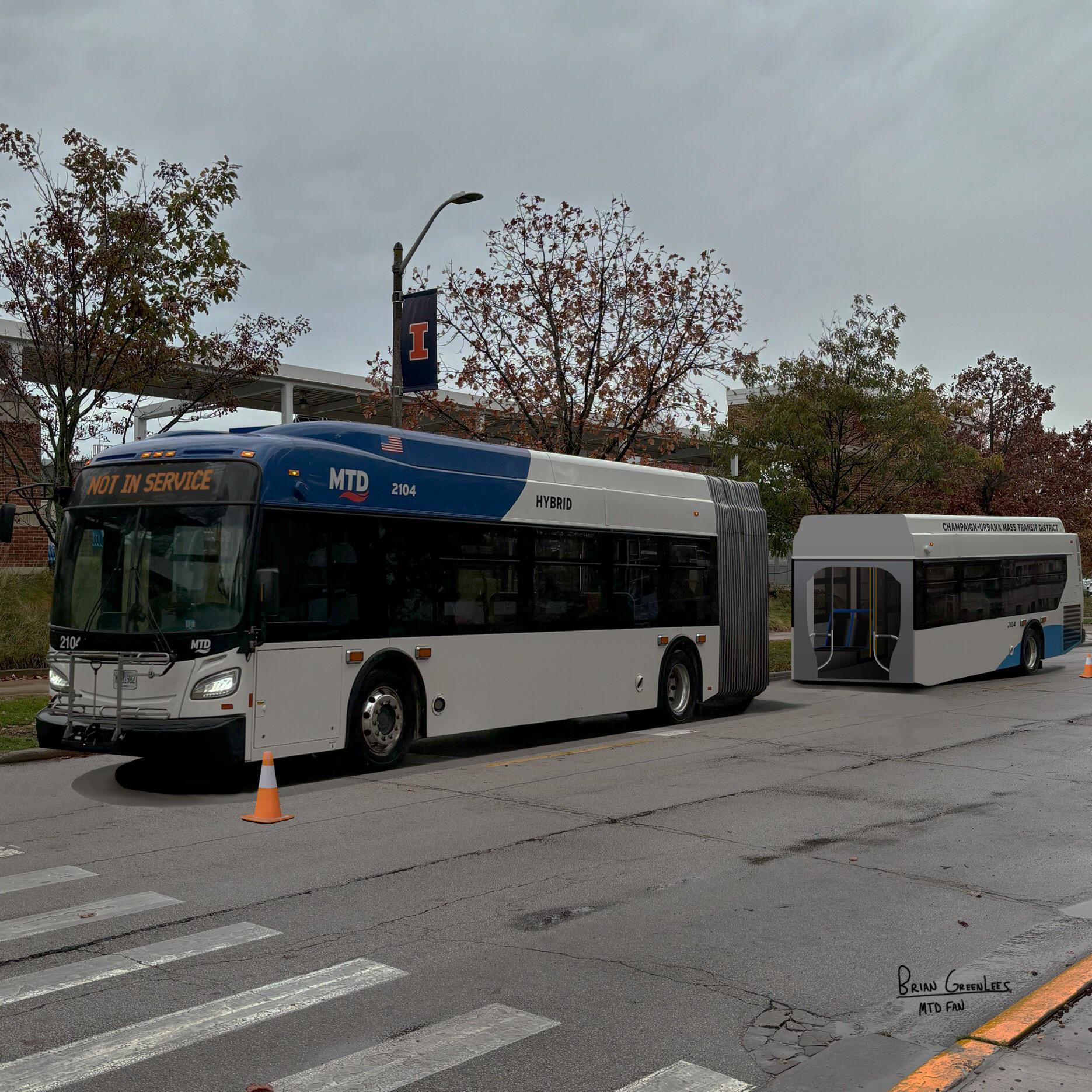 MTD bus with back half separated off