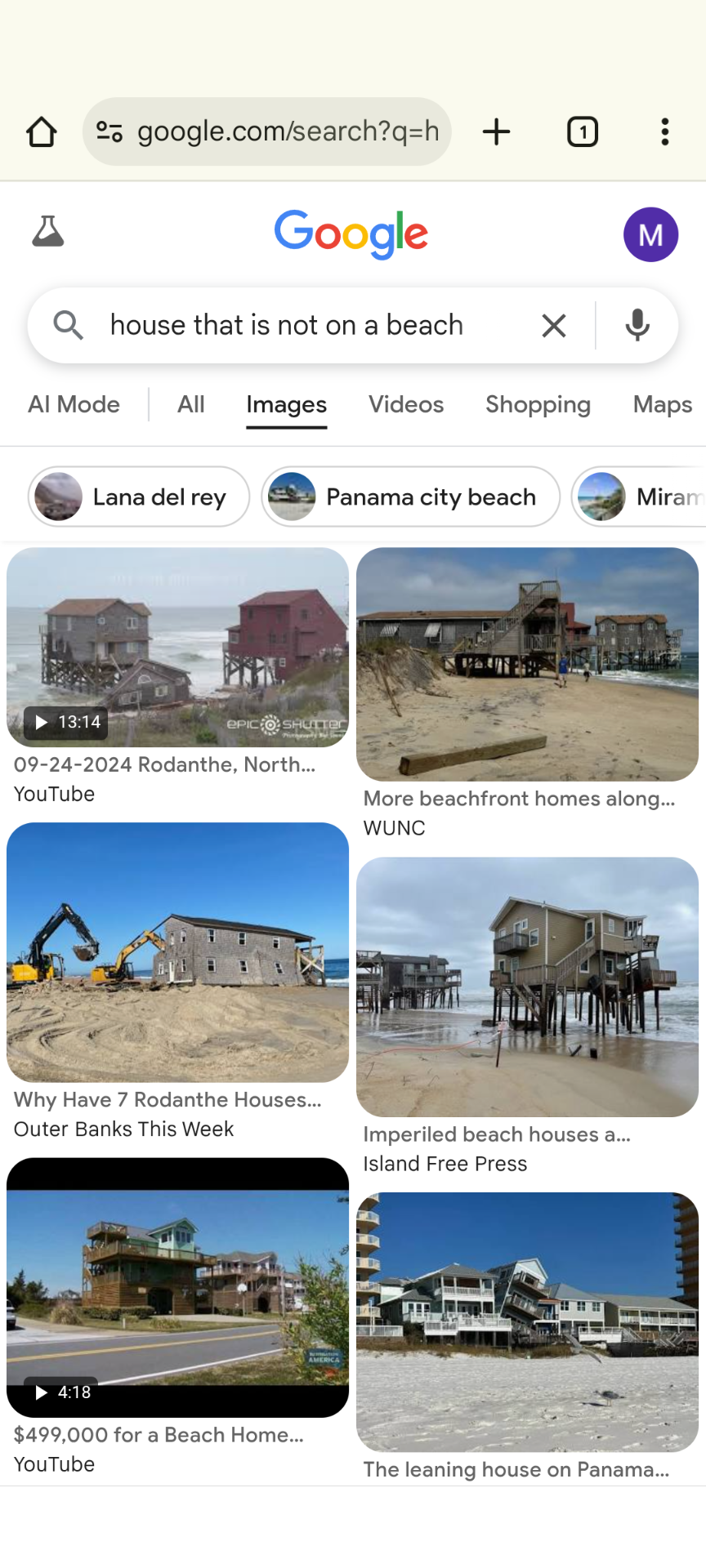 google query for a house that is not on a beach, returning
	    pictures of beach houses