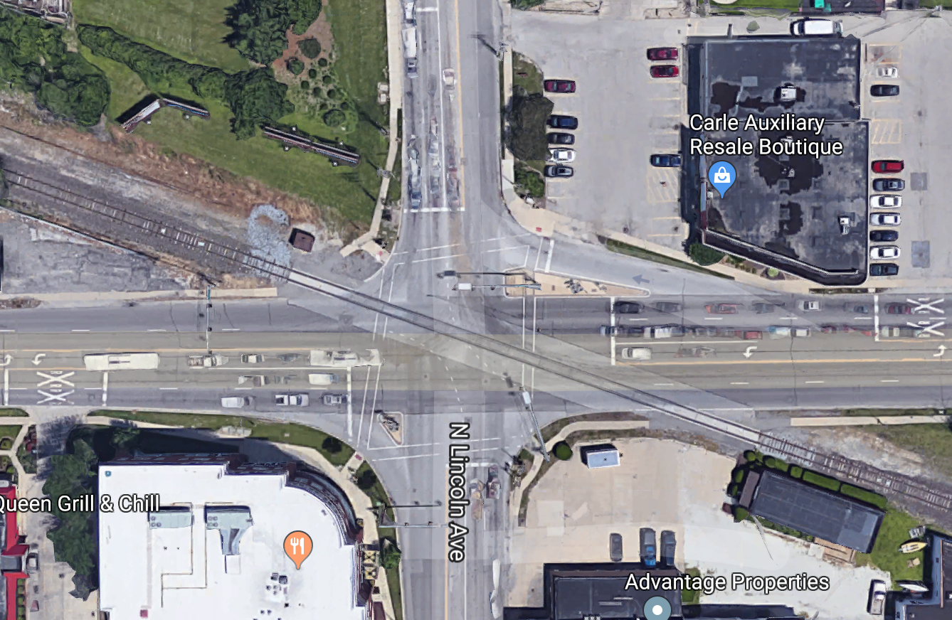 satellite view of Lincoln and University intersection