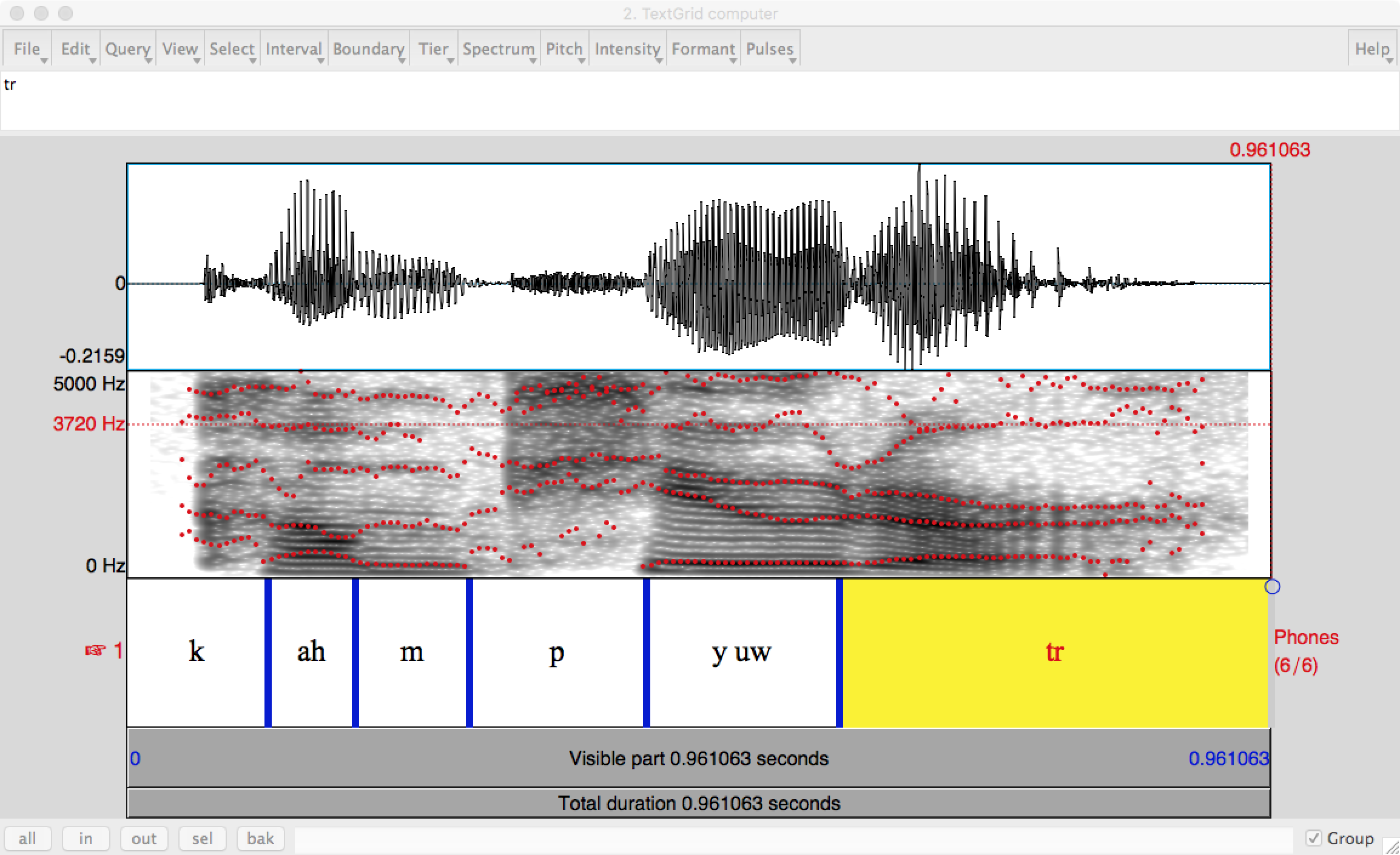 speech spectrogram with phone boundaries and format bands marked