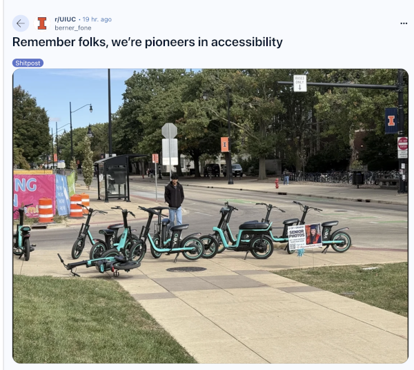 reddit post of veobikes blocking sidewalk, caption mentions accessibility but not bikes