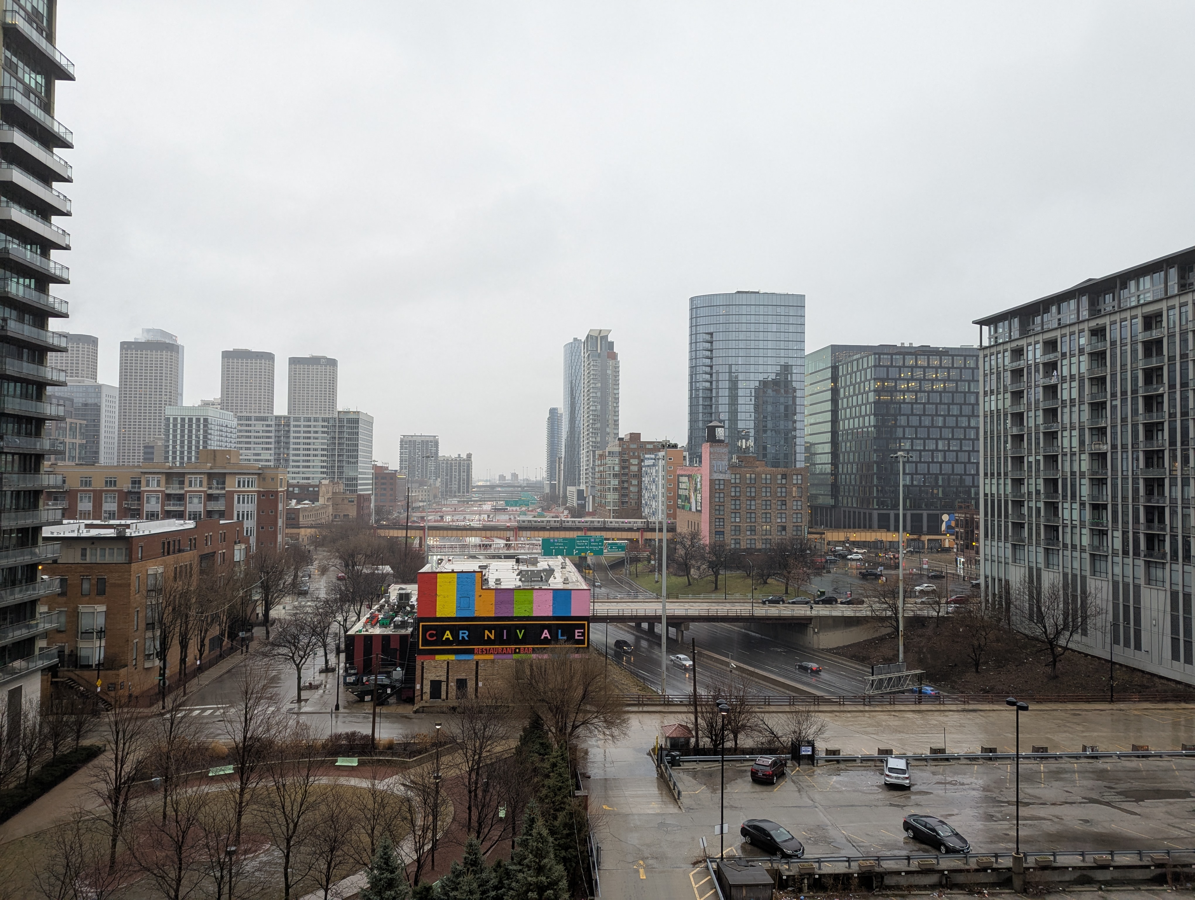 Chicago scene in light rain