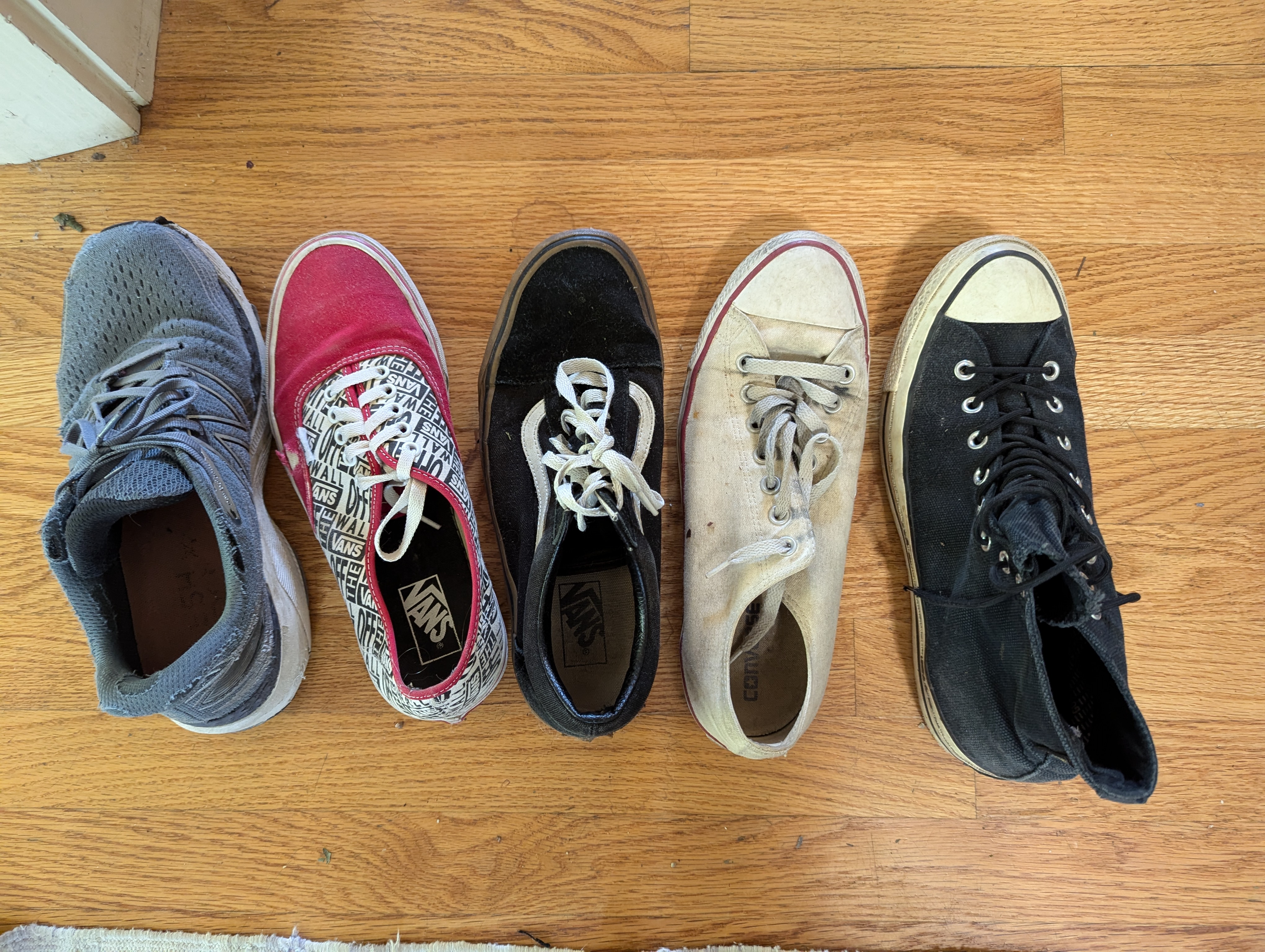 five sneakers of different styles