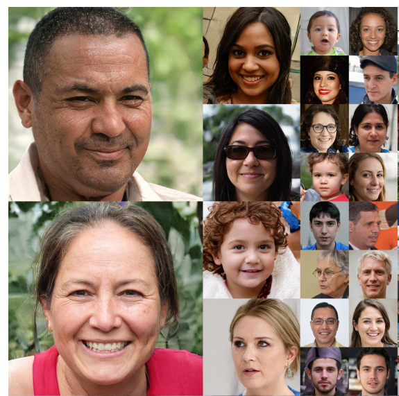 22 faces of various sizes